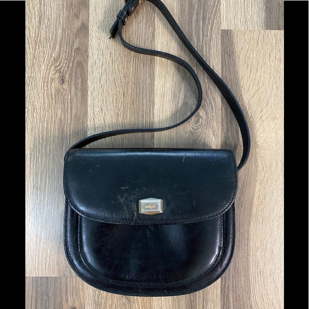 Vintage Bally Black Leather Flap Purse 90s